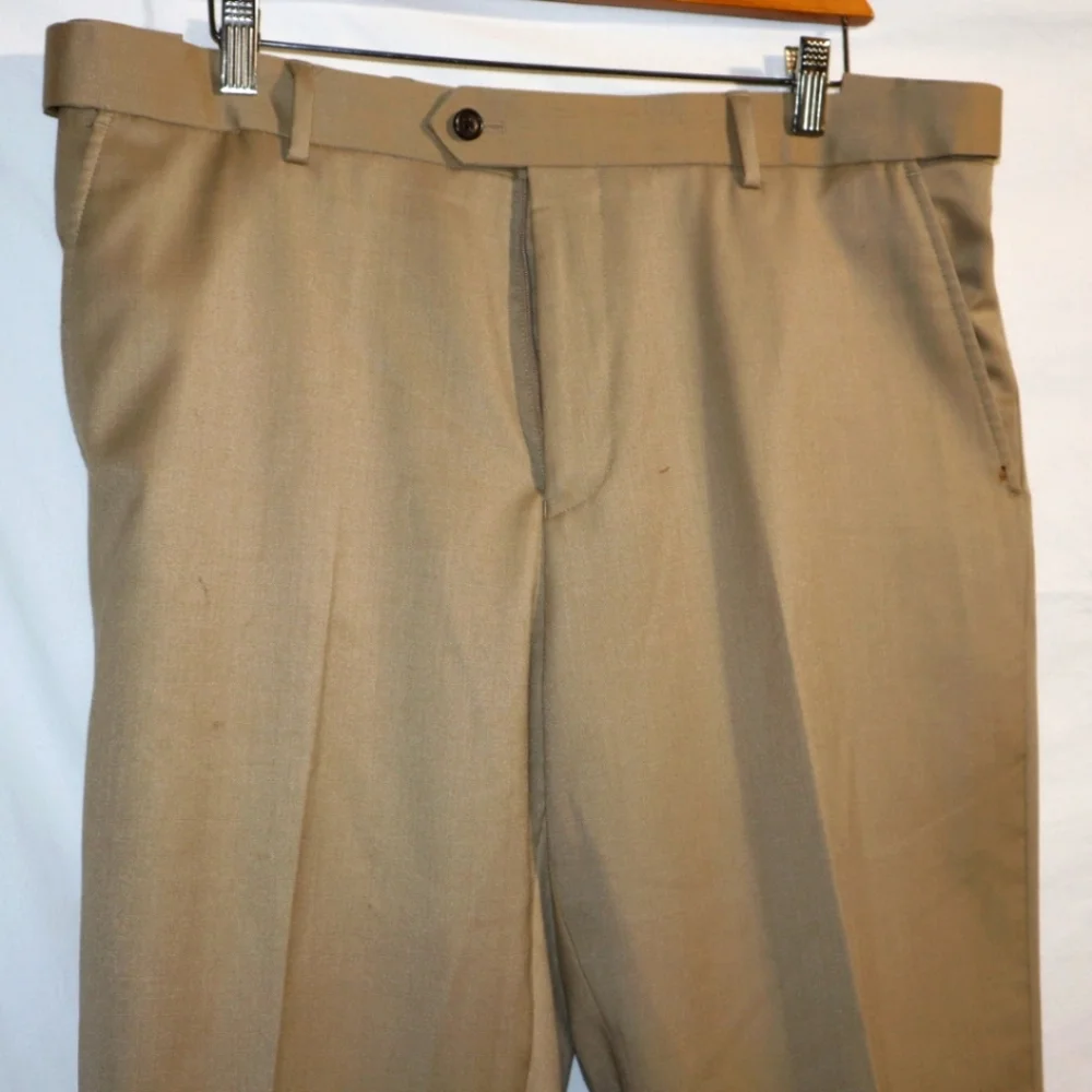 TravelSmith Pants Mens 34 Wool Blend Khaki‎ Flap Pocket Cuffed Pleated Tan